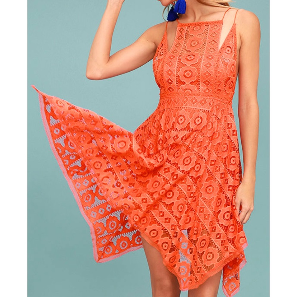 Free People Coral Lace Dress
